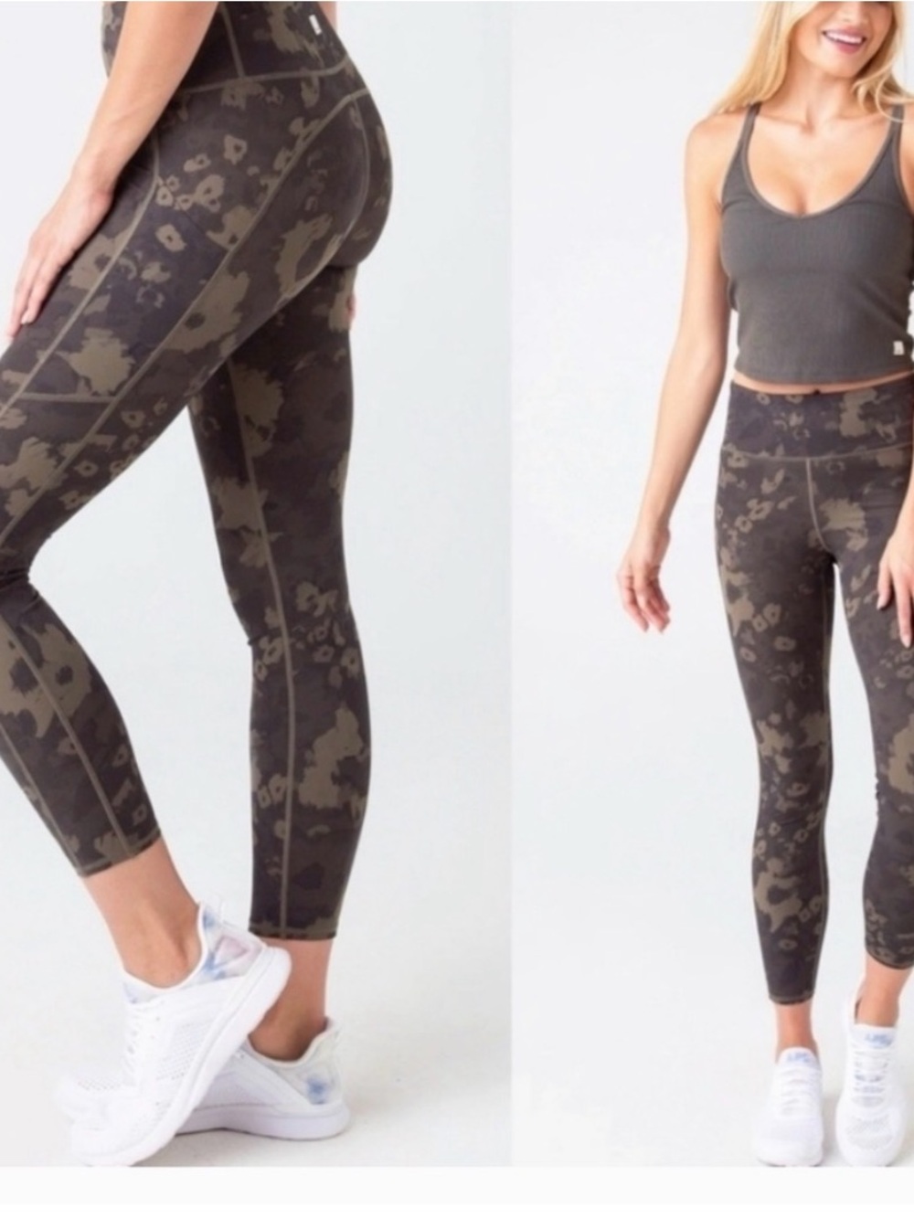 Vuori Women's Stride Pocket Leggings, Green Camo, High Waist, Size XS
